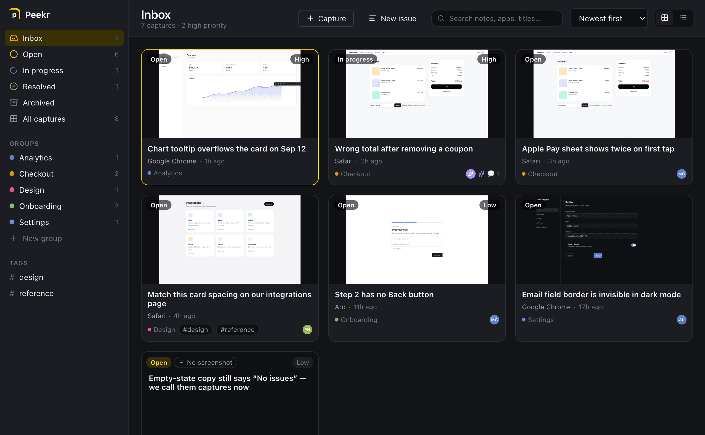 The Peekr board on macOS